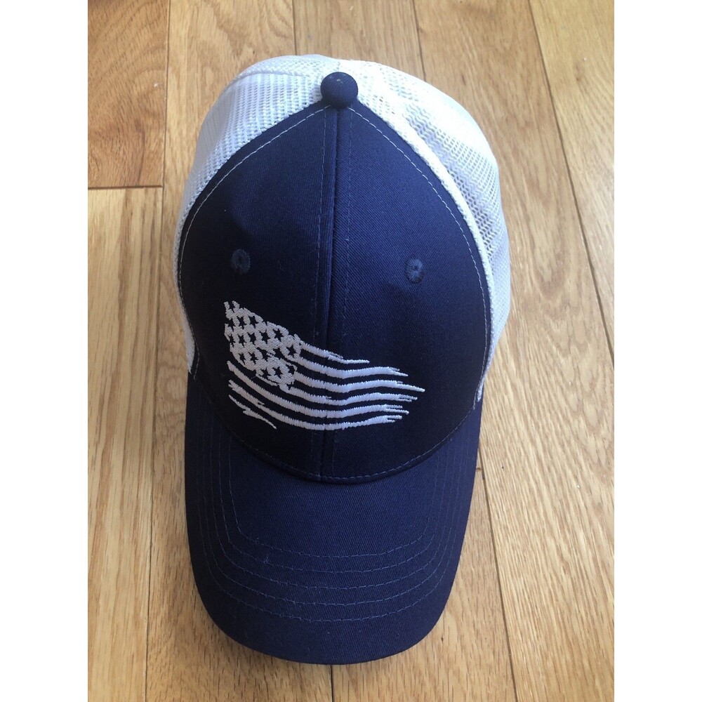 American Flag USA Trucker Hat Snapback Navy Blue White Mesh Adjustable Pre-Owned
